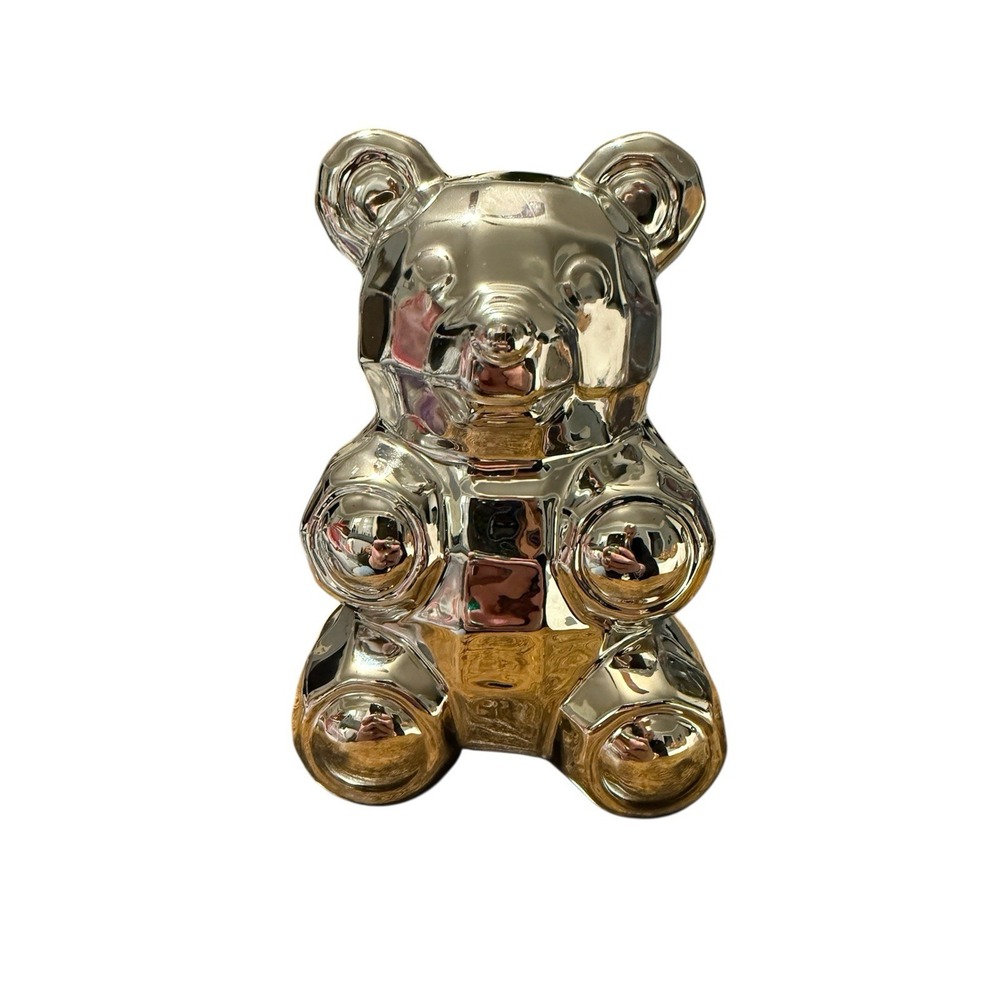 Modern Geometrical Metallic Silver Ceramic Teddy Bear Figure Home Decor - Picture 2 of 5